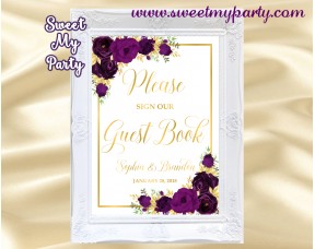 Eggplant Guest Book Sign,Plum Guest Book sign,(19w)